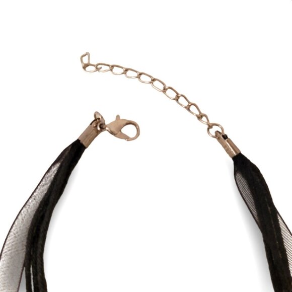 Molten Bronze Swirl Artisan Glass Teardrop Choker on Black Ribbon Necklace - Picture 5 of 6